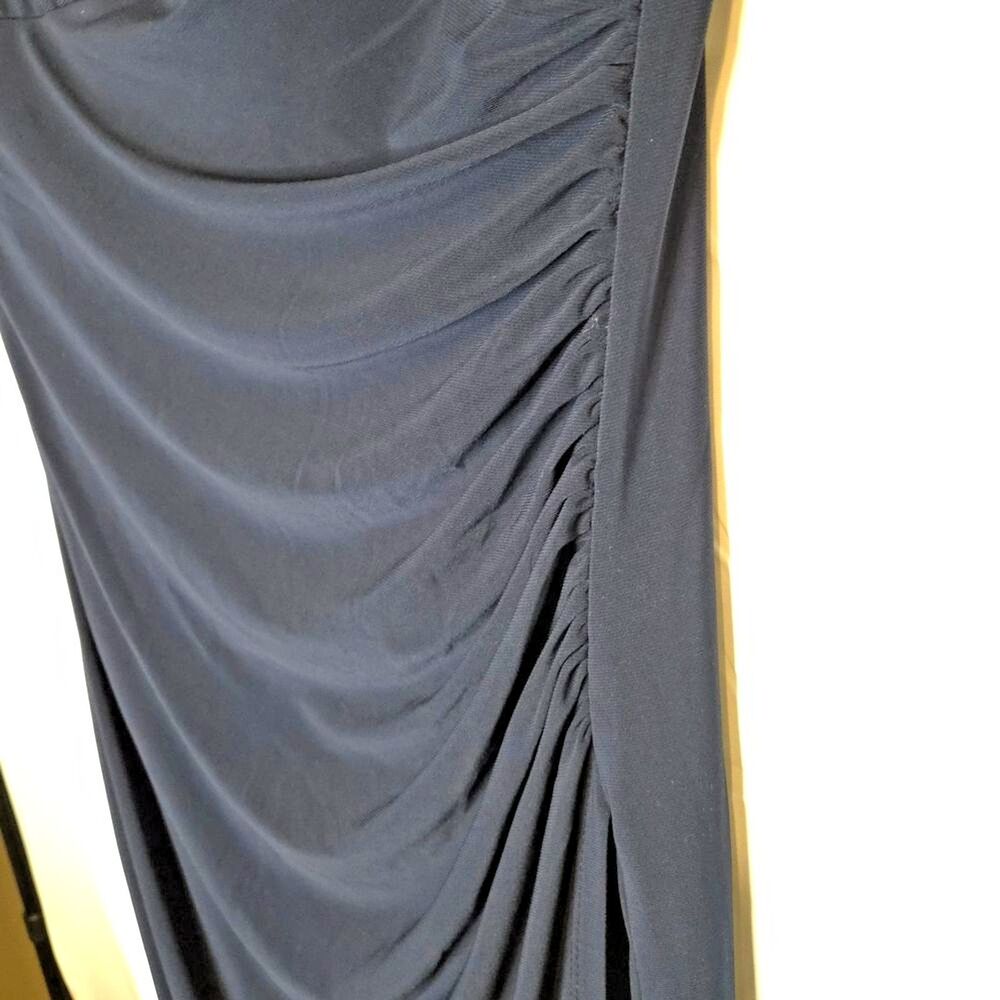 Lauren Ralph Lauren Dress Womens 6 Navy Faux Wrap Ruched Sheath Midi Career - Picture 3 of 10